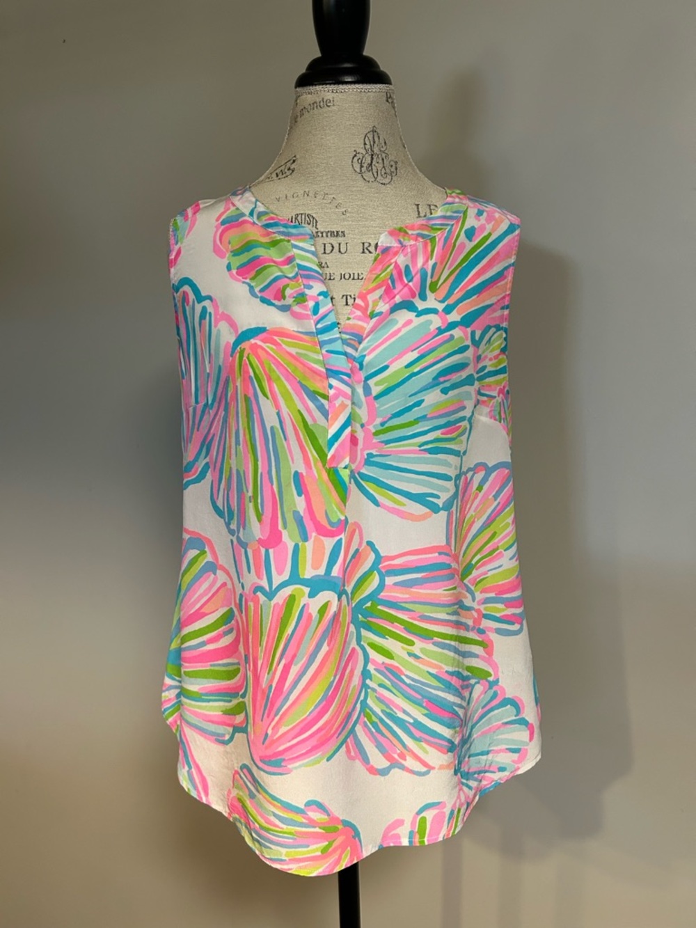 Lilly Pulitzer Shellabrate Colorful Summer Silk Top Tank Sleeveless  Large L